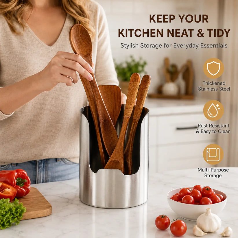 Thickened stainless steel utensil organizer close-up view
