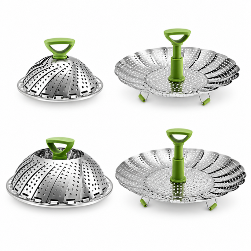 Expandable Stainless Steel Steamer Basket: Adjustable Size & Space-Saving Design