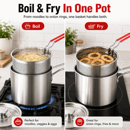 🚨 New Arrival: 49% OFF Today ⏳🍜Two-in-One Stainless Steel Mini Deep Fryer🔥 Top 100 – Free Shipping 🚚💨