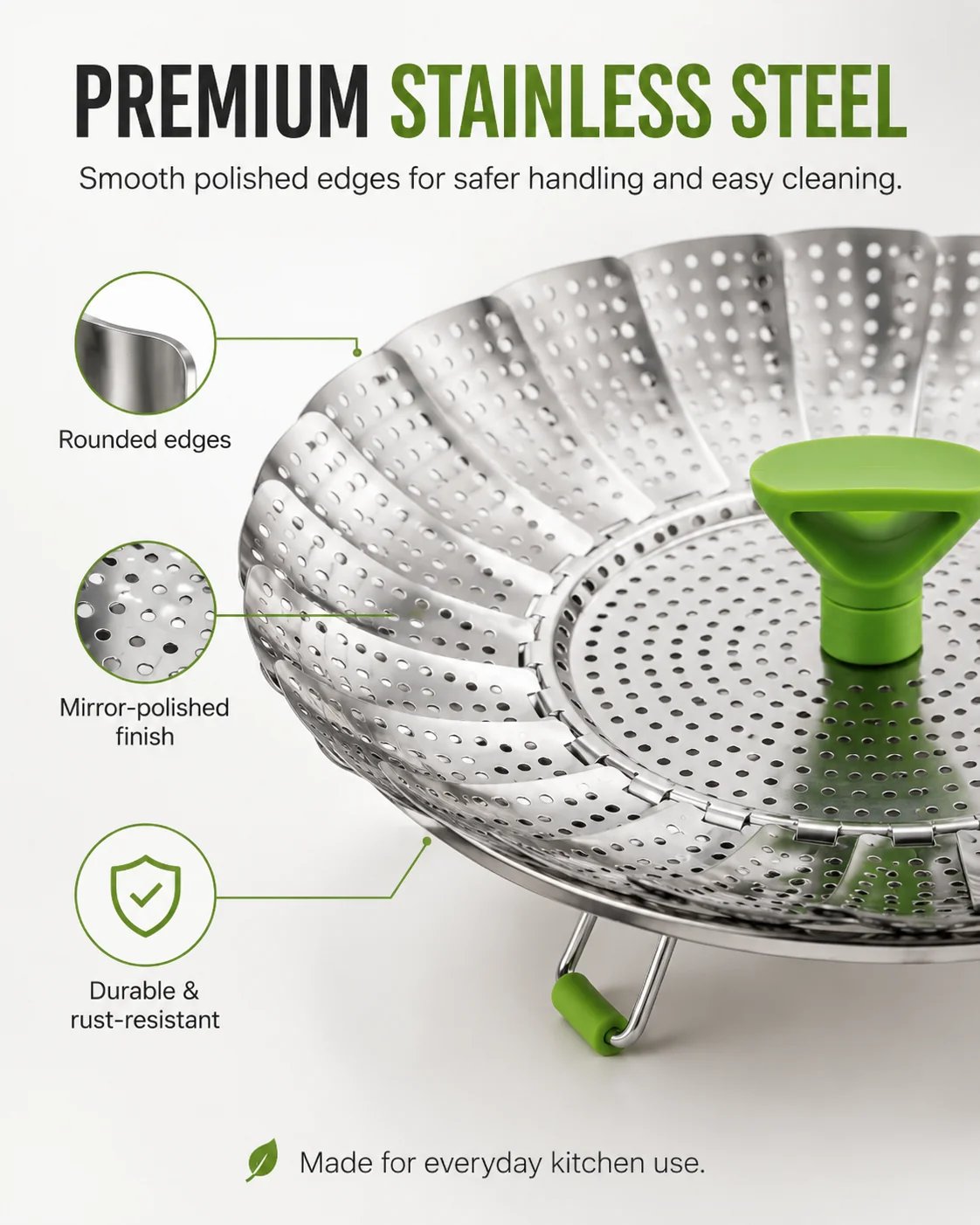 Expandable Stainless Steel Steamer Basket: Adjustable Size & Space-Saving Design