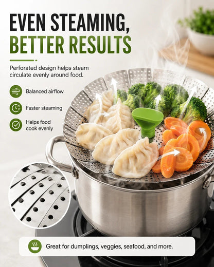 Expandable Stainless Steel Steamer Basket: Adjustable Size & Space-Saving Design
